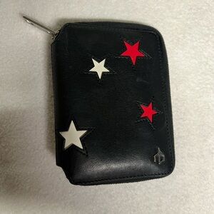 Rag & Bone $195 Black leather Wallet with Red and White Stars